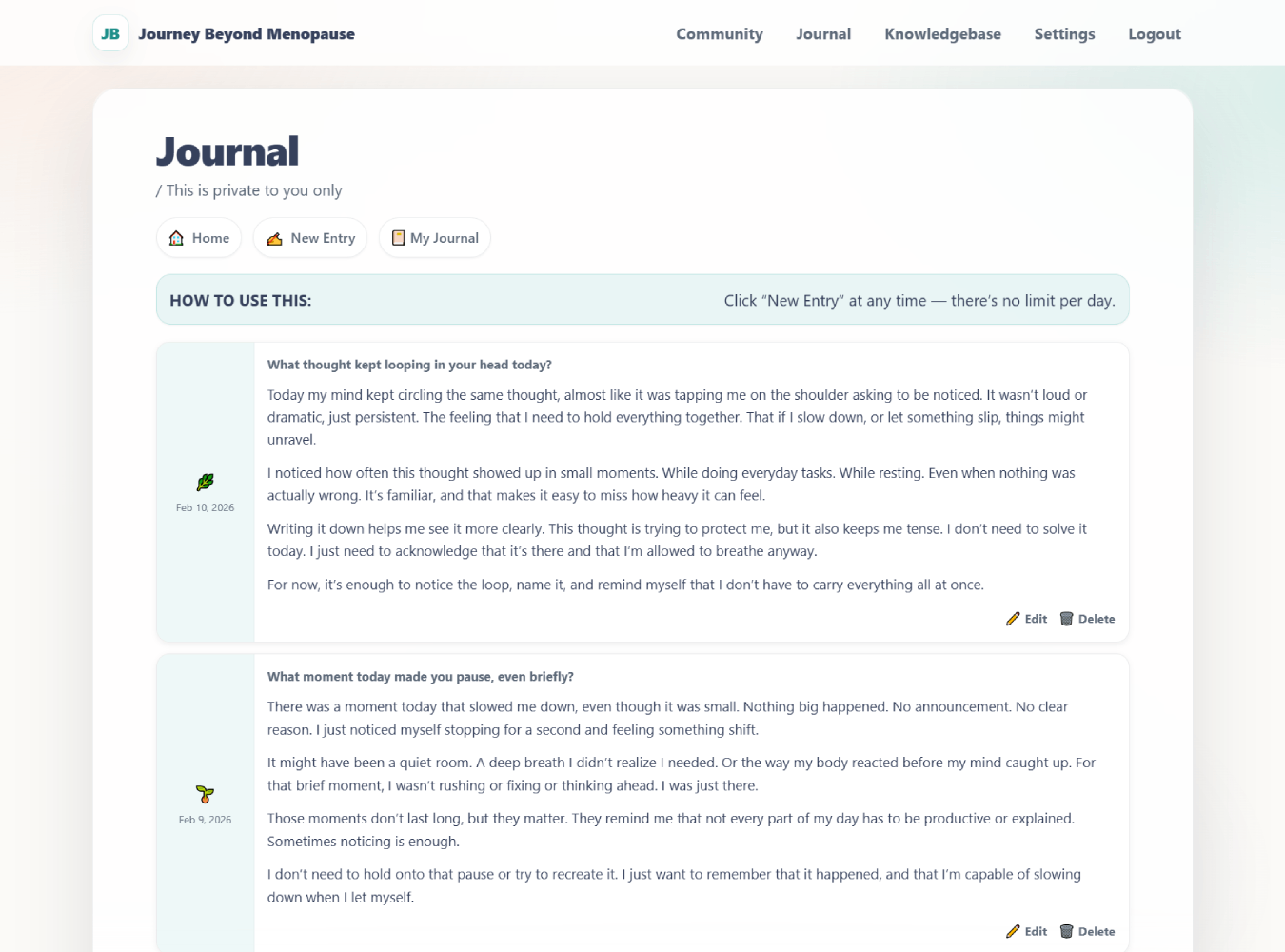 Journey Beyond Menopause also comes with your own private journal because journalling can help too.